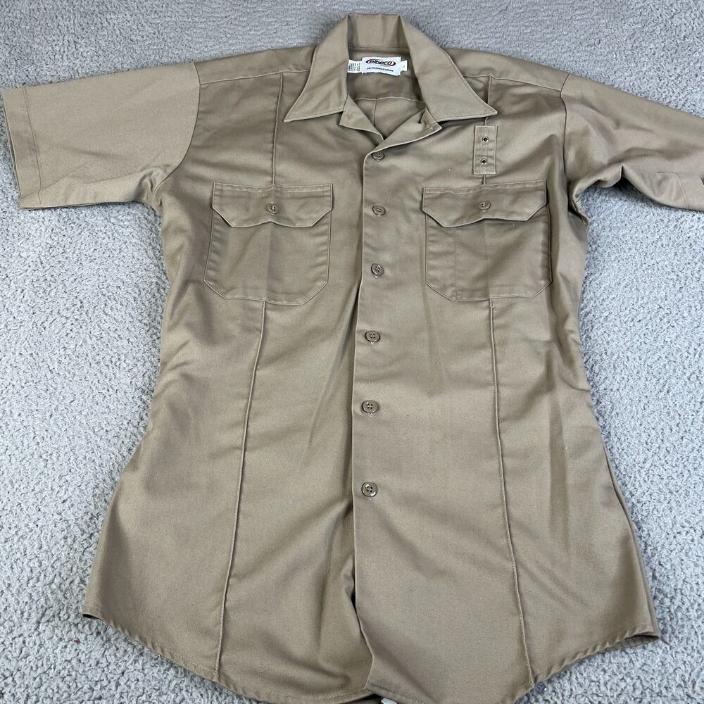 ELBECO Shirt Mens Large Khaki Beige Polyester Cotton Tactical Work Uniform